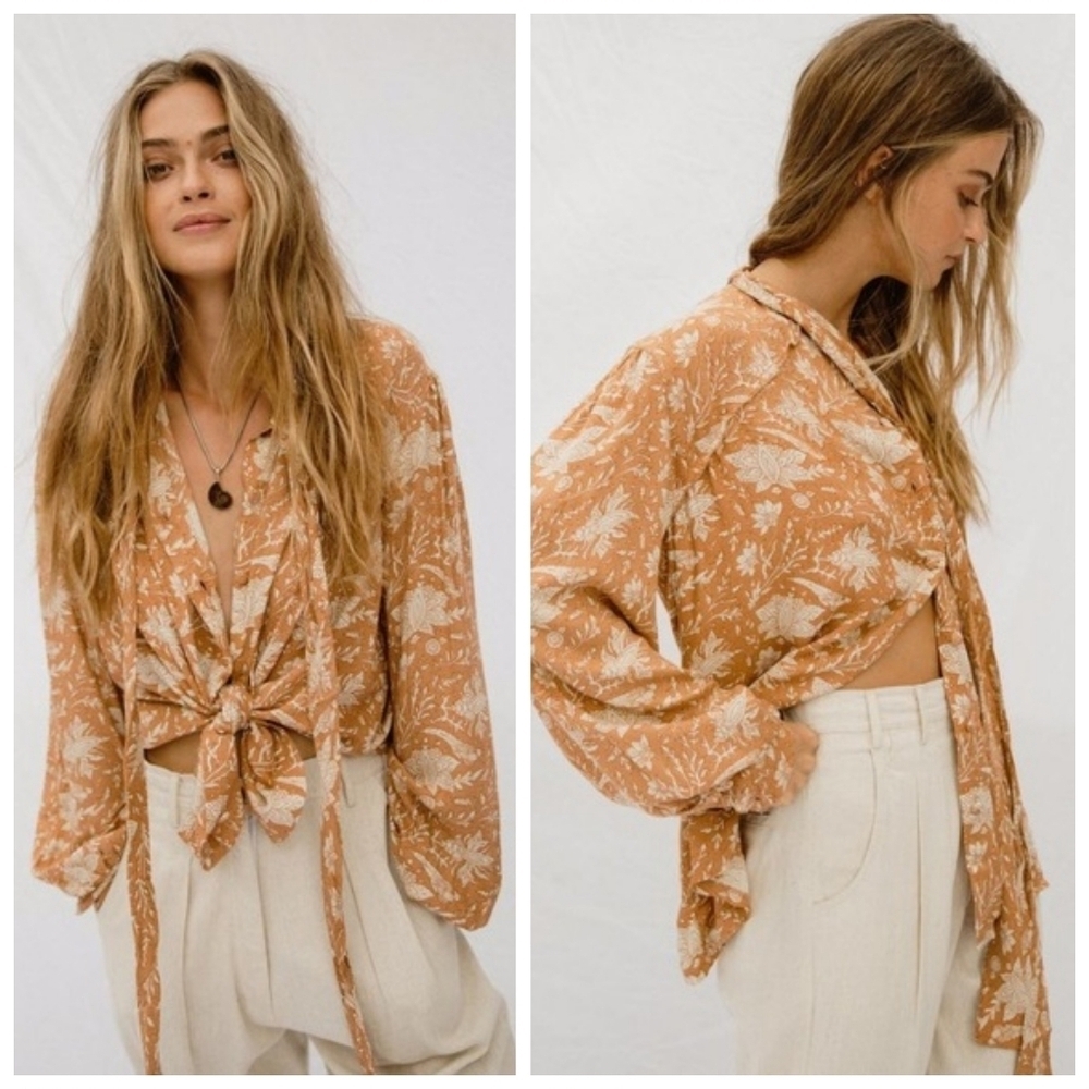 Jens Pirate Booty Long Sleeve Buttondown Floral Bohemian Buccaneer Blouse